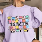 Personalised Cute Pencils Unisex T-Shirt Sweatshirt Hoodie with Name Back to School Appreciation Week Gift for Teacher
