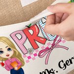Spersonalizowana duża torba na ramię z imieniem i bawełnianą kieszenią na ołówek z postacią z kreskówki Powrót do szkoły - prezent dla nauczyciela