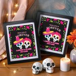 Cornice personalizzata con teschio di zucchero messicano floreale con nomi e data Regalo di nozze del giorno dei morti per una coppia di sposi