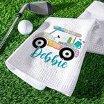 Personalized Super Absorbent Multiple Colors 100% Cotton Golf Cart Waffle Towel with Name Hanging Clip Birthday Gift for Golf Lovers