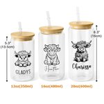 Personalized Highland Cow Clear Can Glass with Name and Straw and Lid Birthday Gift for Highland Cow Lovers
