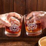 Personalized Skull 10oz Old Fashioned Rocks Whiskey Glass with Engraved Name and Date Day of The Dead Wedding Gift for Family Friend