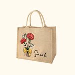 Sac en toile de jute avec nom Anniversaire Journée des enseignants Cadeau de naissance personnalisé Bouquet de fleurs Crayon Design grand sac en toile de jute pour femmes