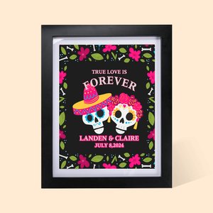 Personalized Mexican Floral Sugar Skull Frame with Names and Date Home Decor Day of the Dead Wedding Gift for Newlyweds Couple