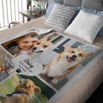 Gepersonaliseerde 4 Huisdier Foto Collage Knus Zacht Deken met Tekst en Schattige Pootafdruk Herdenkings Sympathie Gift voor Verlies van Huisdier Kat 