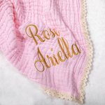 Personalized Waffle Muslin 100% Cotton Baby Swaddle Receiving Blanket with Embroidered Name Baby Shower Gift for Newborns