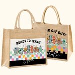 Personalisierte Cartoon Schreibwaren Charakter Schachbrett große Jute Canvas Tote Tasche mit Namen zurück zu Schule Anerkennung Geschenk für Lehrer