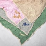 Personalized Waffle Muslin 100% Cotton Baby Swaddle Receiving Blanket with Embroidered Name Baby Shower Gift for Newborns