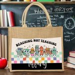 Personalisierte Cartoon Schreibwaren Charakter Schachbrett große Jute Canvas Tote Tasche mit Namen zurück zu Schule Anerkennung Geschenk für Lehrer
