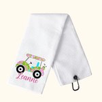 Personalized Super Absorbent Multiple Colors 100% Cotton Golf Cart Waffle Towel with Name Hanging Clip Birthday Gift for Golf Lovers