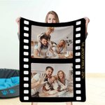 Coperta personalizzata in stile film d'epoca con collage di foto, morbida e accogliente con testo Regalo di compleanno, anniversario e ricordo per una