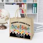 Personalisierte Cartoon Schreibwaren Charakter Schachbrett große Jute Canvas Tote Tasche mit Namen zurück zu Schule Anerkennung Geschenk für Lehrer