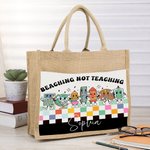 Personalisierte Cartoon Schreibwaren Charakter Schachbrett große Jute Canvas Tote Tasche mit Namen zurück zu Schule Anerkennung Geschenk für Lehrer