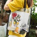Personalised Birth Flower Bouquet Pencil Bow Design Clear Tote Bag with Name Waterproof Birthday Teacher's Day Gift for Women