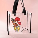 Personalised Birth Flower Bouquet Pencil Bow Design Clear Tote Bag with Name Waterproof Birthday Teacher's Day Gift for Women