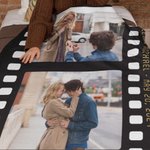 Coperta personalizzata in stile film d'epoca con collage di foto, morbida e accogliente con testo Regalo di compleanno, anniversario e ricordo per una