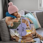 Gepersonaliseerde 4 Huisdier Foto Collage Knus Zacht Deken met Tekst en Schattige Pootafdruk Herdenkings Sympathie Gift voor Verlies van Huisdier Kat 