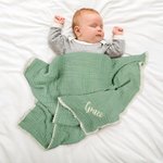 Personalized Waffle Muslin 100% Cotton Baby Swaddle Receiving Blanket with Embroidered Name Baby Shower Gift for Newborns