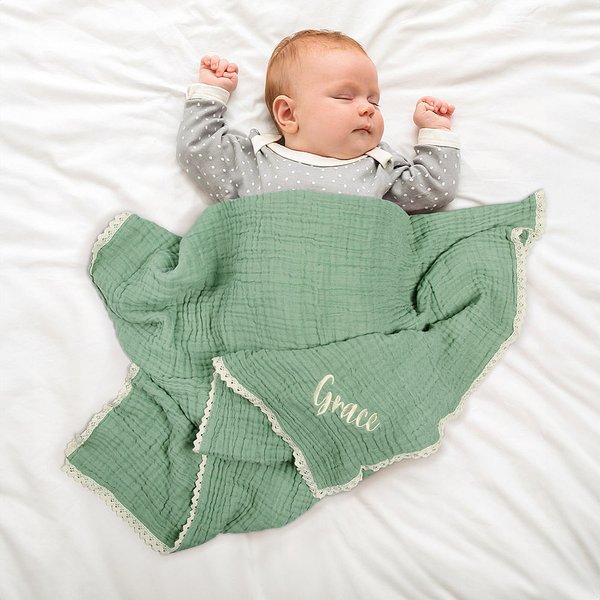 Gepersonaliseerde wafel mousseline 100% katoen Baby Swaddle ontvangende deken met geborduurde naam Baby Shower Gift voor pasgeborenen
