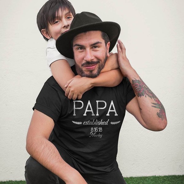 T-shirt 100% coton avec 1-8 noms d'enfants et dates Cadeau de fête des pères pour papa grand-père