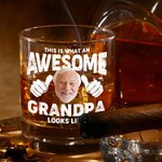 Personalizado Awesome Foto Retrato Old Fashioned Rocks Whiskey Glass con nombre Regalo de cumpleaños para el abuelo papá