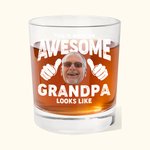 Personalizado Awesome Foto Retrato Old Fashioned Rocks Whiskey Glass con nombre Regalo de cumpleaños para el abuelo papá