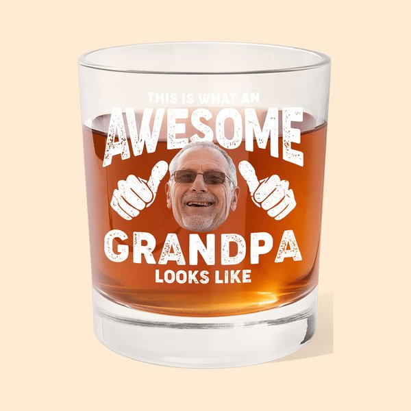 Personalizado Awesome Foto Retrato Old Fashioned Rocks Whiskey Glass con nombre Regalo de cumpleaños para el abuelo papá