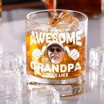 Personalizado Awesome Foto Retrato Old Fashioned Rocks Whiskey Glass con nombre Regalo de cumpleaños para el abuelo papá