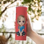 Personlig söt tecknad karaktär och födelsedagsblomma design 20oz namn skinny tumbler med halm rese nödvändigheter födelsedagspresent för familj vän