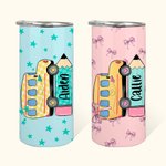 Personalized Multicolor School Bus Pencil Design 15oz Insulated Tumbler with Name Birthday Back to School Gift for Kids Students 1