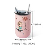 Personalizada Caricatura Flor de Nacimiento 12oz Nombre Vaso de Café con Pajita y Tapa Esenciales de Viaje Regalo de Fiesta para Mujeres Niñas