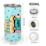Personalized Multicolor School Bus Pencil Design 15oz Insulated Tumbler with Name Birthday Back to School Gift for Kids Students 6