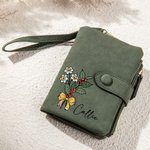 Personalizada Nacimiento Flor Ramo Lápiz Lazo de cuero de tres pliegues Cartera de pulsera con tarjetero Cumpleaños Maestro Apreciación Regalo para Mu
