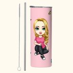 Personlig söt tecknad karaktär och födelsedagsblomma design 20oz namn skinny tumbler med halm rese nödvändigheter födelsedagspresent för familj vän