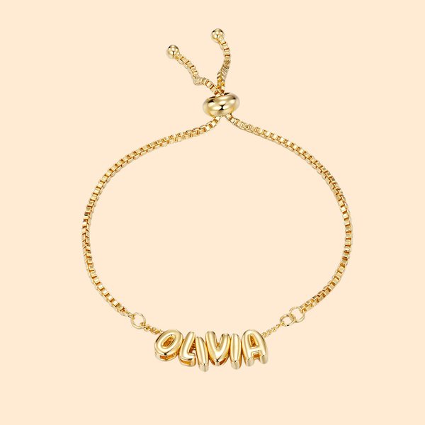 Bracciale regolabile con catena a scatola con iniziale del nome Gioielli di compleanno e anniversario per le donne
