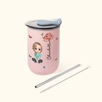 Personalizada Caricatura Flor de Nacimiento 12oz Nombre Vaso de Café con Pajita y Tapa Esenciales de Viaje Regalo de Fiesta para Mujeres Niñas