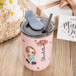 Personalizada Caricatura Flor de Nacimiento 12oz Nombre Vaso de Café con Pajita y Tapa Esenciales de Viaje Regalo de Fiesta para Mujeres Niñas
