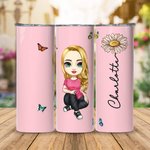 Personlig söt tecknad karaktär och födelsedagsblomma design 20oz namn skinny tumbler med halm rese nödvändigheter födelsedagspresent för familj vän