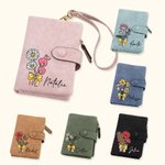 Personalizada Nacimiento Flor Ramo Lápiz Lazo de cuero de tres pliegues Cartera de pulsera con tarjetero Cumpleaños Maestro Apreciación Regalo para Mu