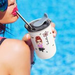Personalizada Caricatura Flor de Nacimiento 12oz Nombre Vaso de Café con Pajita y Tapa Esenciales de Viaje Regalo de Fiesta para Mujeres Niñas