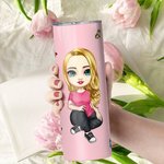 Personlig söt tecknad karaktär och födelsedagsblomma design 20oz namn skinny tumbler med halm rese nödvändigheter födelsedagspresent för familj vän