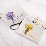 Personalisierte bunte Geburt Blume Blumenstrauß Leinen Kosmetiktasche mit Armband und Name Brautdusche Reisezubehör Geschenk für sie