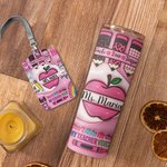 Gepersonaliseerde Roze Apple Pencil Food-Grade 20oz Skinny Tumbler en ID Badgehouder met naam Waardering Terug naar School Cadeau voor Leraar