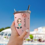 Personalizada Caricatura Flor de Nacimiento 12oz Nombre Vaso de Café con Pajita y Tapa Esenciales de Viaje Regalo de Fiesta para Mujeres Niñas
