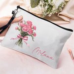 Personalisierte bunte Geburt Blume Blumenstrauß Leinen Kosmetiktasche mit Armband und Name Brautdusche Reisezubehör Geschenk für sie