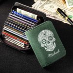 Personalisierte Schädel kompakte Karteninhaber Brieftasche mit Namen Geburtstag Tag der Toten Geschenk Halloween Geschenk für Männer