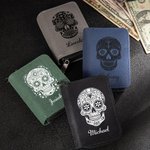 Personalisierte Schädel kompakte Karteninhaber Brieftasche mit Namen Geburtstag Tag der Toten Geschenk Halloween Geschenk für Männer
