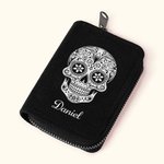 Personalisierte Schädel kompakte Karteninhaber Brieftasche mit Namen Geburtstag Tag der Toten Geschenk Halloween Geschenk für Männer