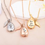 Personalizado grabado nacimiento flor lágrima cenizas colgante urna collar con ala encanto cremación joyería recuerdo conmemorativo regalo para las mujeres