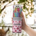 Personalisierte 3D-Effekt rosa Sterne Federtasche Design 20oz Skinny Becher mit Deckel und Stroh zurück zu Schule Anerkennung Geschenk für Lehrer Stud